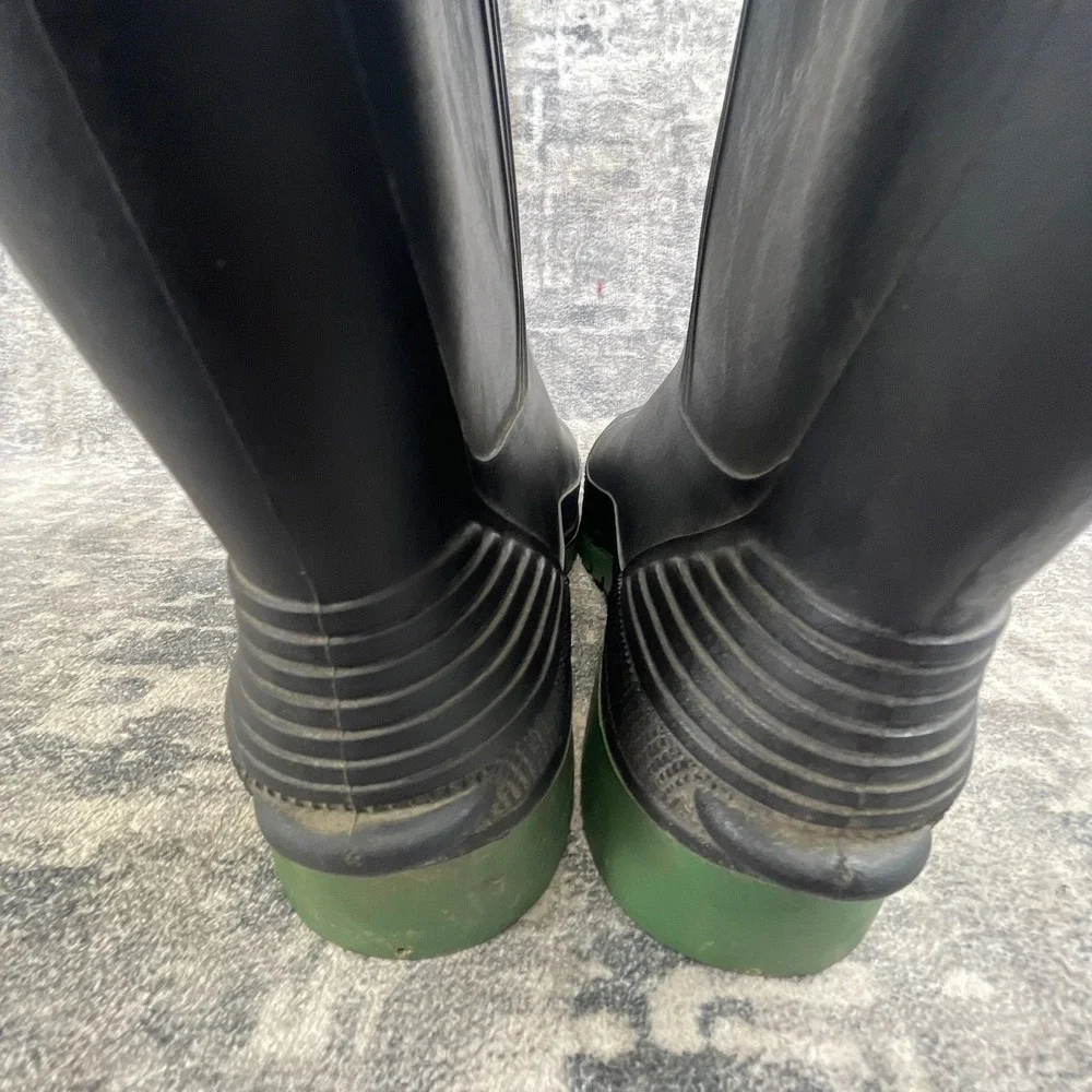 Gumboots Mens 11 Waterproof Boots Black Rubber Green Sole Work Rain Outdoor